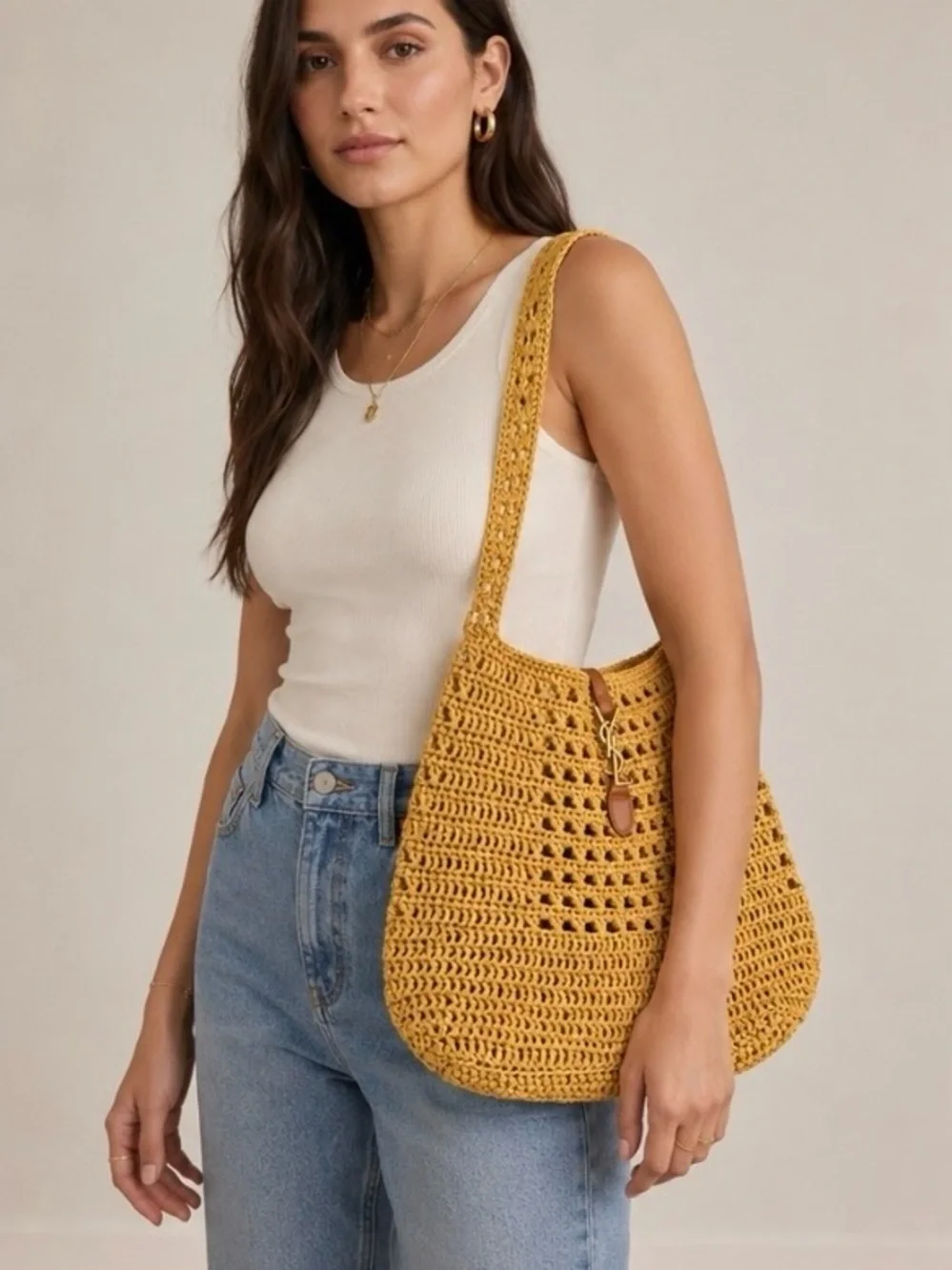 Yves Saint Laurent Mustard Yellow Crochet Shoulder Bag